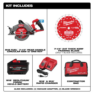 Milwaukee MIL-2931-21HD M18 FUEL 18V 7-1/4in Rear Handle Circular Saw w/ ONE-KEY 12.0Ah Kit