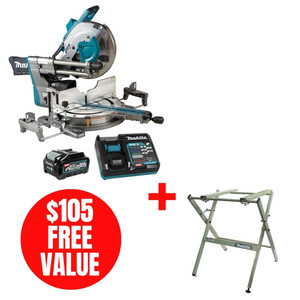 Makita MAK-LS003GM102-198688-9 40V 12in Dual Bevel Sliding Compound Miter Saw 2x 4.0Ah Kit + Folding Miter Saw Benchtop Stand 198688-9