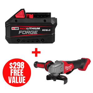 Milwaukee MIL-48-11-1881-2880-20 M18 REDLITHIUM FORGE XC8.0 Battery + BONUS M18 FUEL 4-1/2in/5in Grinder Paddle Switch No-Lock