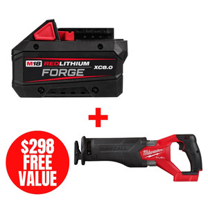 Milwaukee MIL-48-11-1881-2821-20 M18 REDLITHIUM FORGE XC8.0 Battery + BONUS M18 FUEL SAWZALL Reciprocating Saw