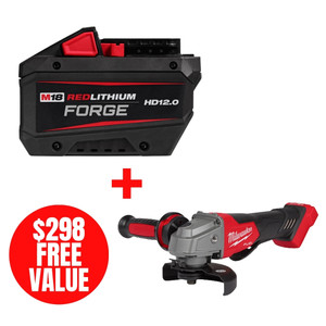 Milwaukee MIL-48-11-1813-2880-20 M18 REDLITHIUM FORGE HD12.0 Battery + BONUS M18 FUEL 4-1/2in/5in Grinder Paddle Switch No-Lock