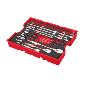 Milwaukee MIL-48-22-0153 23-Piece 1/4in, 3/8in & 1/2in Drive Ratchet & Accessory Set with PACKOUT Drawer Tray