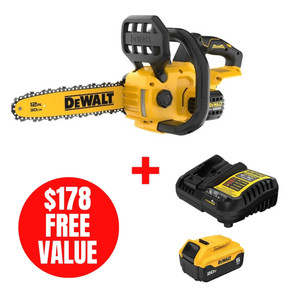 DEWALT DEW-DCCS621B-DCB205C 20V 12in Brushless Chainsaw Bare Tool + 5.0Ah Starter Kit