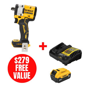 DEWALT DEW-DCF921B-DCB205C ATOMIC 20V MAX Brushless 1/2in Impact Wrench Hog Ring + 5.0Ah Starter Kit