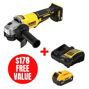 DEWALT DEW-DCG408B-DCB205C 20V MAX Brushless 4-1/2in Paddle Switch Grinder + 5.0Ah Starter Kit