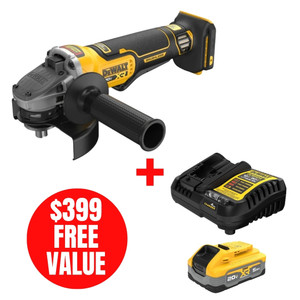 DEWALT DEW-DCG410B-DCBP520C 20V MAX XR Brushless 4-1/2in-5in Angle Grinder + XR 5.0Ah Starter Kit