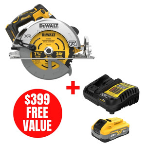 DEWALT DEW-DCS590B-DCBP520C 20V MAX XR Brushless 7-1/4in Circular Saw + XR 5.0Ah Starter Kit