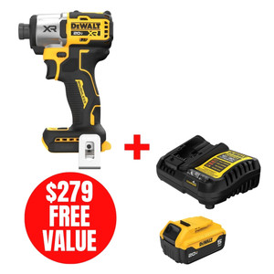 DEWALT DEW-DCF845B-DCB205C 20V MAX XR Brushless 1/4in 3-Speed Impact Driver + 5.0Ah Starter Kit