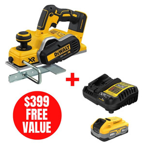 DEWALT DEW-DCP580B-DCBP520C 20V MAX XR Brushless Cordless 3-1/4in Planer + 20V MAX XR POWERSTACK 5.0Ah Starter Kit