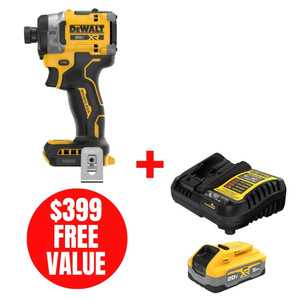 DEWALT DEW-DCF860B-DCBP520C 20V MAX XR Brushless 1/4in 3-Speed High Torque Impact Driver + XR 5.0Ah Starter Kit