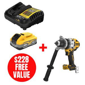 DEWALT DEW-DCBP520C-DCD1007B 20V MAX XR 5.0Ah Starter Kit + DCD1007B Hammer Drill Bare Tool