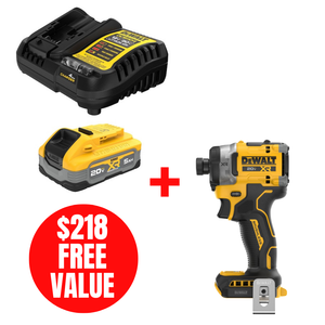 DEWALT DEW-DCBP520C-DCF860B 20V MAX XR 5.0Ah Starter Kit + DCF860B Impact Driver Bare Tool