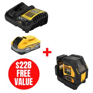 DEWALT DEW-DCBP520C-DCLE34021B 20V MAX XR 5.0Ah Starter Kit + DCLE34021B Green Cross Line Laser Bare Tool