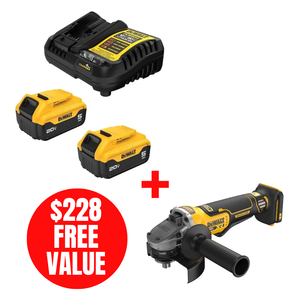 DEWALT DEW-DCB205-2C-DCG410B 20V MAX 2x 5.0Ah Starter Kit + DCG410B Angle Grinder Bare Tool