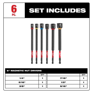 Milwaukee SHOCKWAVE Impact Duty 6in Magnetic Nut Driver Set 6PC