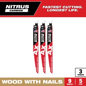 Milwaukee 48-00-7352 9in 5TPI AX NITRUS Carbide SAWZALL Blade 3pk