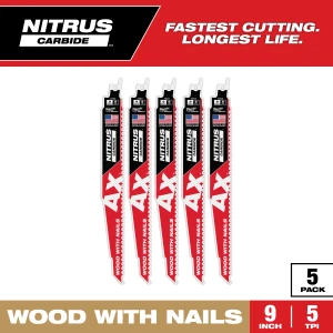 Milwaukee 48-00-7552 9in 5TPI AX with NITRUS Carbide Teeth SAWZALL Blade 5pk