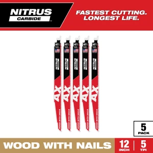 Milwaukee 48-00-7553 12in 5TPI AX with NITRUS Carbide Teeth SAWZALL Blade 5pk