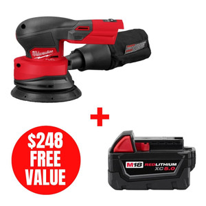 Milwaukee MIL-2837-20-48-11-1850 M18 FUEL 18V Brushless 5in Random Orbital Sander + M18 REDLITHIUM XC 5.0Ah Battery