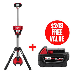 Milwaukee MIL-2136-20-48-11-1850 M18 ROCKET 18V Tower Light and Charger + M18 REDLITHIUM XC 5.0Ah Battery