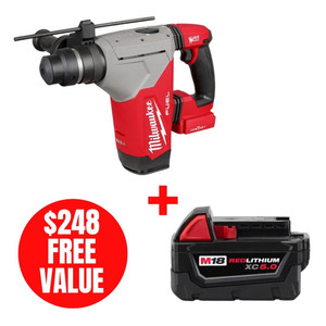 Milwaukee MIL-2915-20-48-11-1850 M18 FUEL 18V Brushless 1-1/8in SDS Plus Rotary Hammer with ONE-KEY + M18 REDLITHIUM XC 5.0Ah Battery