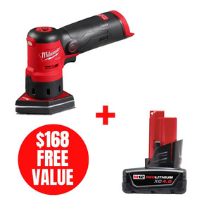 Milwaukee MIL-2531-20-48-11-2440 M12 FUEL 12V Brushless Orbital Detail Sander + M12 REDLITHIUM CP 4.0Ah Battery