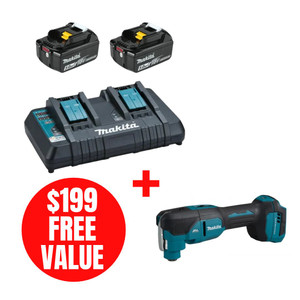 Makita MAK-Y-00359-DTM53ZX3 18V LXT Dual Port 2x 5.0Ah Starter Kit + DTM53Z Brushless Multi-Tool with Accessories