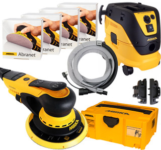 Mirka Deros Sanding System - Deros 550CV - 5 / 5mm Orbit - Orbital Sander  w/ Case; 19.7' hose w/ 110v cord & Mirka Dust Extractor 1230 HEPA