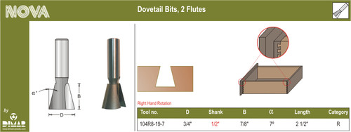 Dimar DIM-104R8-19-7 Dovetail Bit 3/4 7 Deg