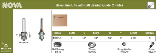 Dimar DIM-102RB-0 Bevel Trim Bit 1/4-1/4-0 0 Degree