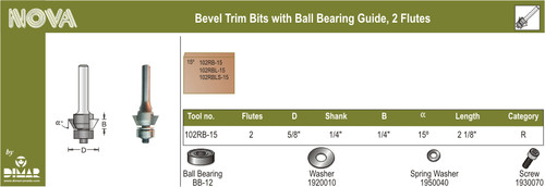 Dimar DIM-102RB-15 Bevel Trim Bit 1/4-1/4 15 Degree