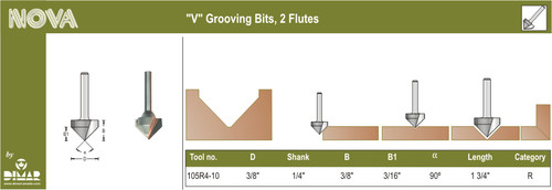 Dimar DIM-105R4-10 3/8in Carbide Tipped V-Groove Router Bit 90-Degree 2 Flute 1/4in Shank