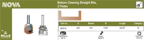 Dimar DIM-BC419 3/4in Dia Carbide Tipped Template Bit Centre Ball Bearing 2 Flute 1/4in Shank 2-3/16in Length