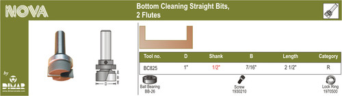 Dimar DIM-BC825 1in Dia Carbide Tipped Template Bit Centre Ball Bearing 2 Flute 1/2in Shank 2-1/2in Length