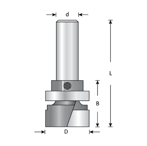 Dimar DIM-101RC8-25 1in Dia Carbide Tipped Template Bit Centre Ball Bearing 2 Flute 1/2in Shank 3-3/4in Length