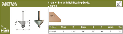 Dimar DIM-102R4-45 1 1/4in Chamfer Bit, 2 Flutes
