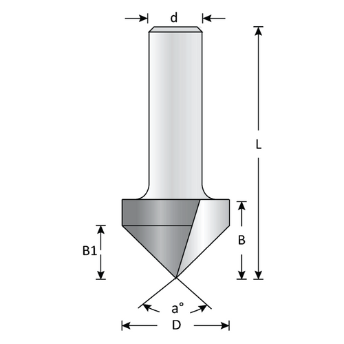 Dimar DIM-105R8-32 1-1/4in Dia Carbide Tipped V-Groove Bit 90 Deg 2 Flute 1/2in Shank