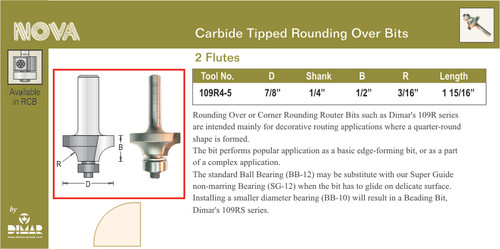 Dimar DIM-109R4-5 7/8in Rounding Over Bit, 2 Flutes
