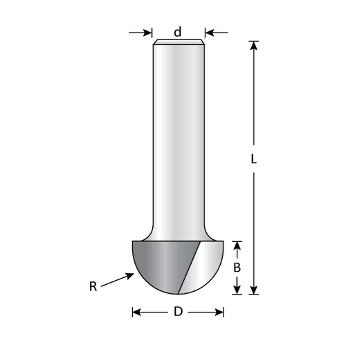 Dimar DIM-106R4-8 5/8in Dia Carbide Tipped Core Box Bit 5/16in Radius 2 Flute 1/4in Shank 2in Length