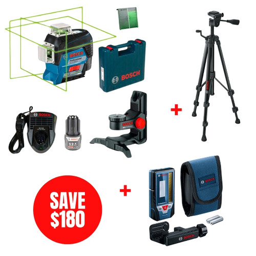 Bosch BOS-GLL3-330CG  360 Degree Connected Green-Beam Three-Plane Leveling Kit (Charger + Battery + Case)