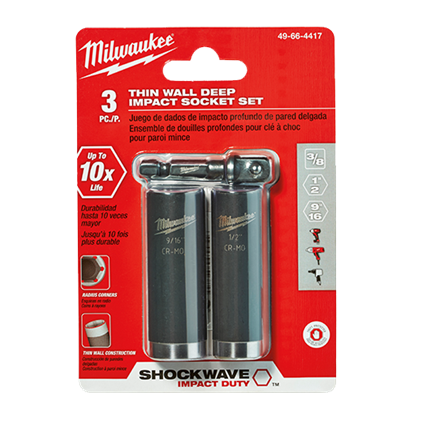 Milwaukee MIL-49-66-4417  3PC Thin Wall Deep Impact Socket Set