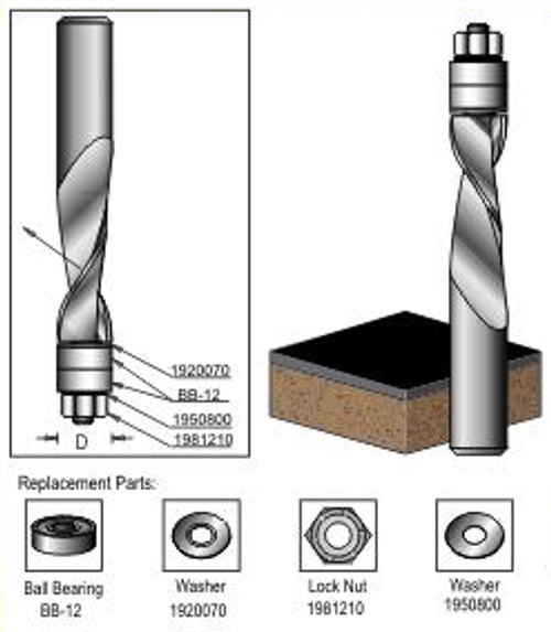 Dimar DIM-SCB812B  1/2 X  1/2 X 2in Carbide Up-Spiral Flush Trim