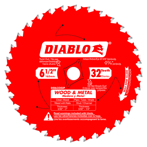 Freud FRE-D0632GPA Diablo 6-1/2 in. x 32 Tooth Wood & Metal Carbide Saw Blade - Diablo D0632GPA