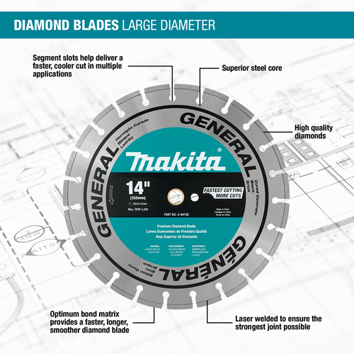Makita MAK-A-94932 14in Diamond Blade, Segmented, General Purpose, Contractor, 3pk