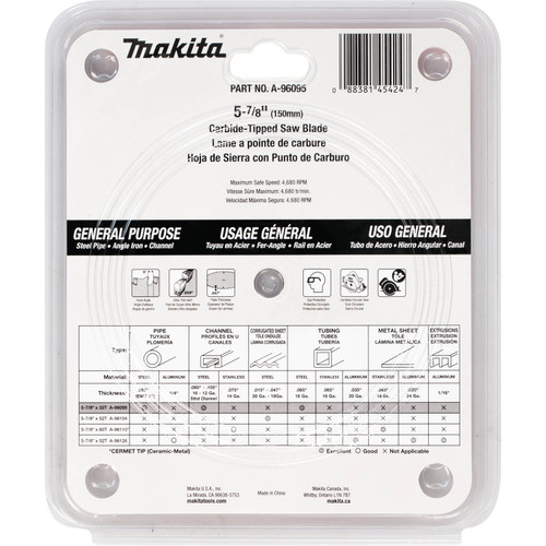 Makita MAK-A-96095 5-7/8in x 32T C/T Saw Blade, Metal/General Purpose