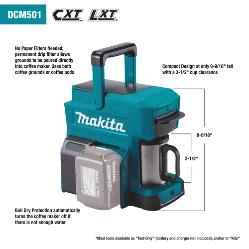 Makita MAK-DCM501Z 18V LXT Or 12V MAX CXT Coffee Maker (Bare Tool)