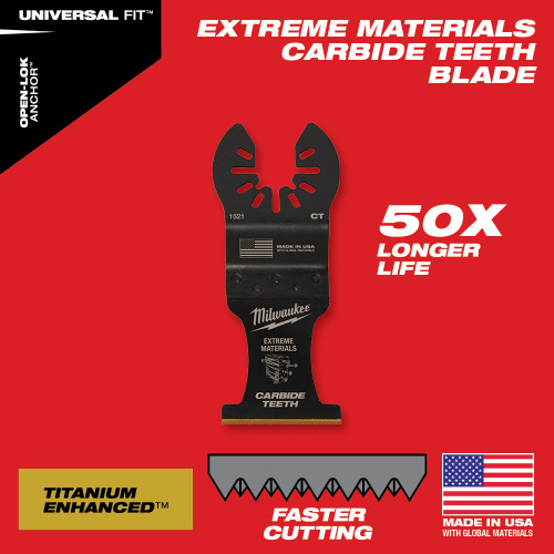 Milwaukee MIL-49-25-150X 1-3/8In Universal Fit Open-Lok Extreme Metal Titanium Enhanced Carbide Teeth Blade
