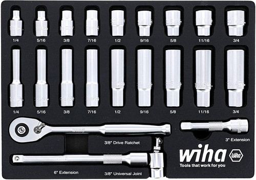 Wiha Tools WIHA-33796 22 pc 3/8in Drive Professional Standard and Deep Socket Foam Laser Cut  Set SAE