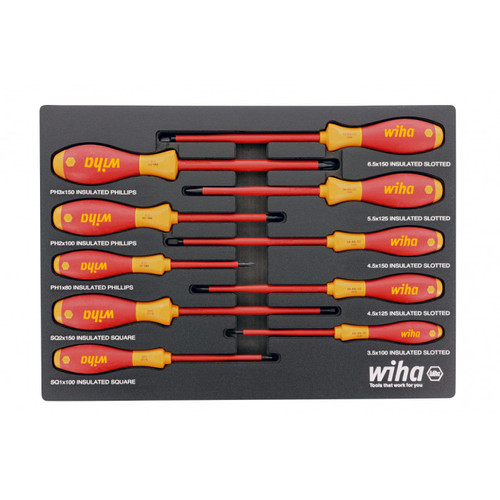 Wiha Tools WIHA-32080 10 pc Insulated SoftFinish Cushion Grip Screwdriver Foam Laser Cut Set