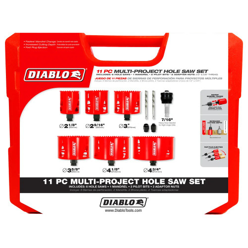 Diablo FRE-DHS11SLD 11pc Multi-Project Bi-Metal Hole Saw Set